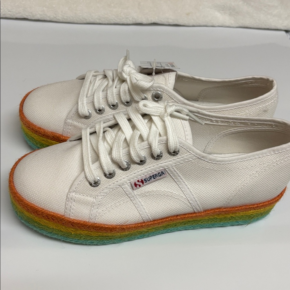 NWT Superga White Sneakers with Rainbow Sole Size 8 - Picture 2 of 5